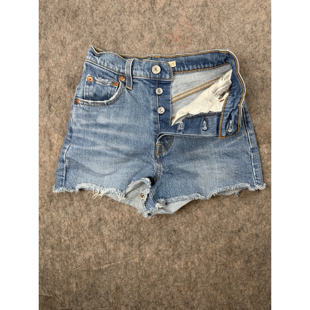 Levi's Ribcage Denim Jean Shorts High Rise Button Fly Cut Off Womens 23 - Picture 2 of 8